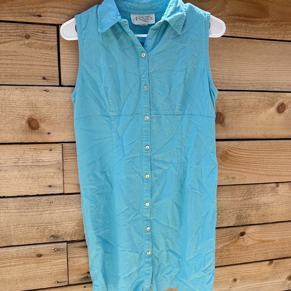 Casual Corner Blue Sleeveless Polo Collar Dress